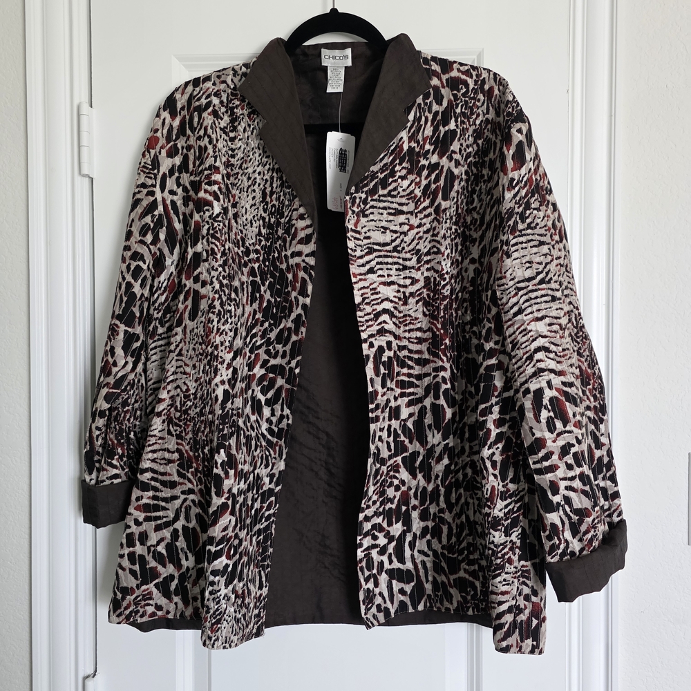 Chico’s Reversible Animal Print Open Front Jacket NWT   (Size 3 - 16/18)